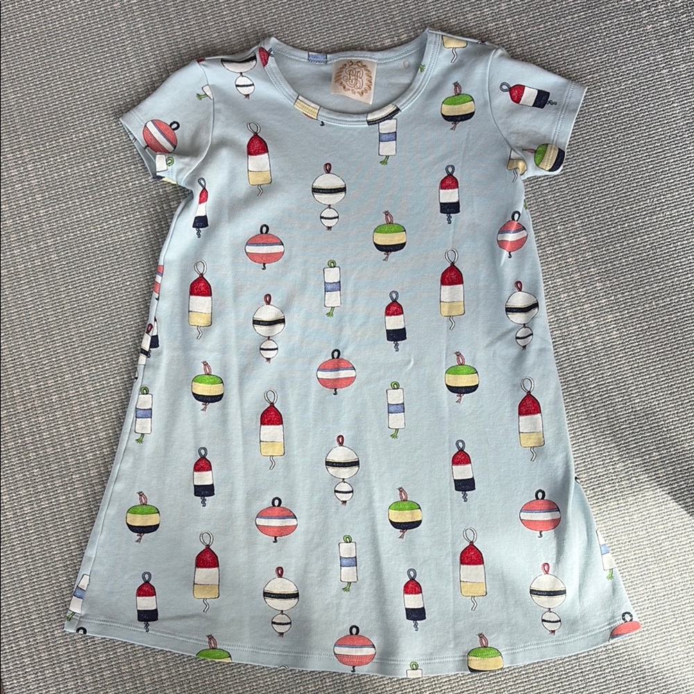 The Beaufort Bonnet Company Kids Dress - Blue with Multicolor Buoys